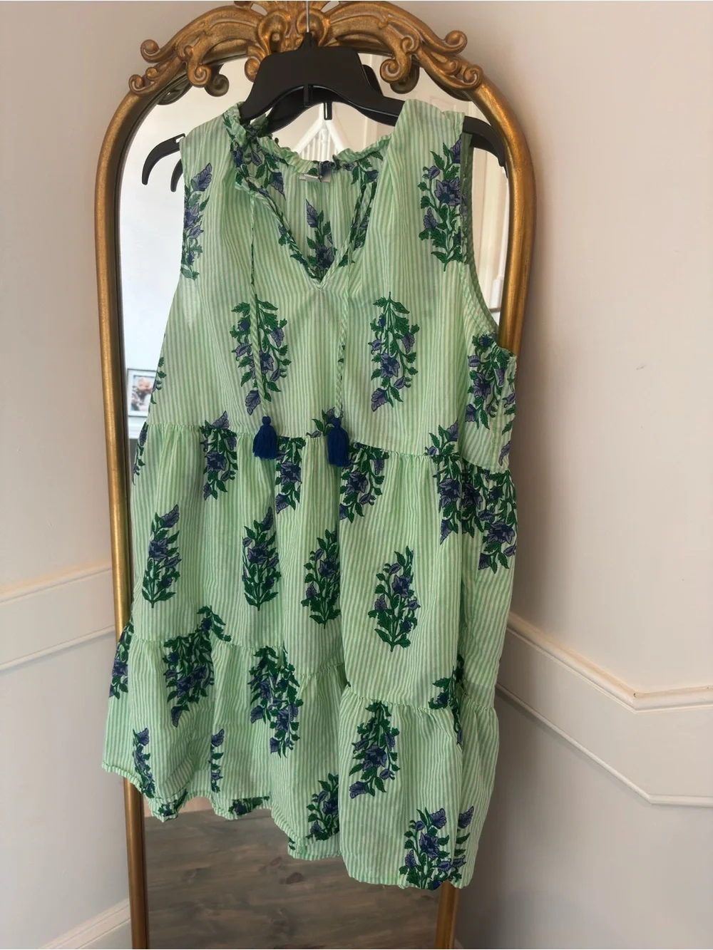 j.crew green striped floral tiered dress | xxl